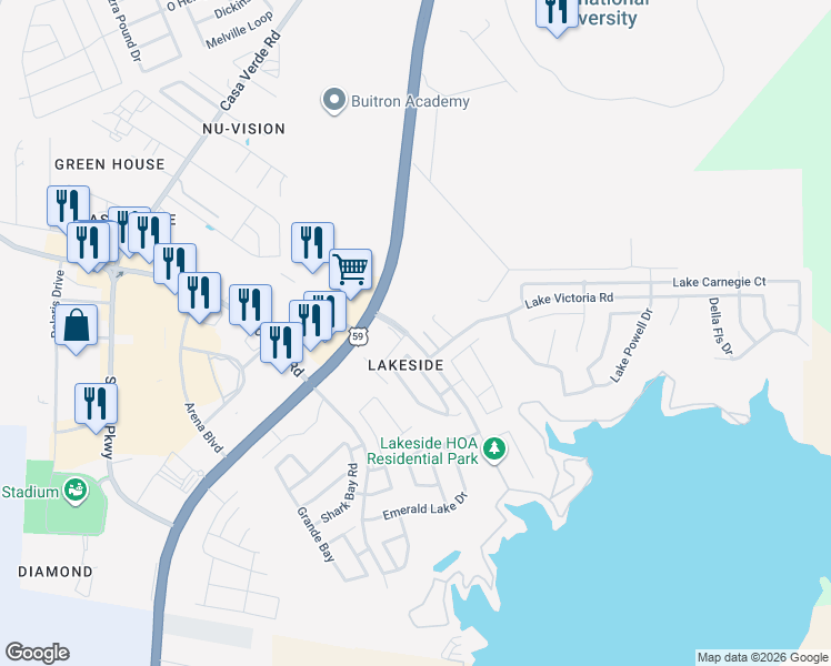 map of restaurants, bars, coffee shops, grocery stores, and more near 107 Lake Odessa Road in Laredo