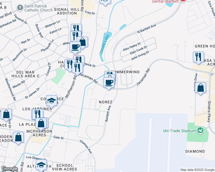 map of restaurants, bars, coffee shops, grocery stores, and more near 1602 Jacaman Road in Laredo