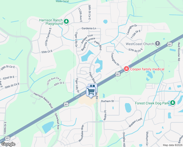map of restaurants, bars, coffee shops, grocery stores, and more near 184-198 Orchid View Drive in Parrish