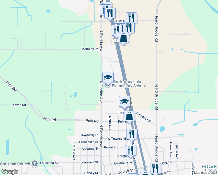 map of restaurants, bars, coffee shops, grocery stores, and more near 1120 North Florida Avenue in Wauchula