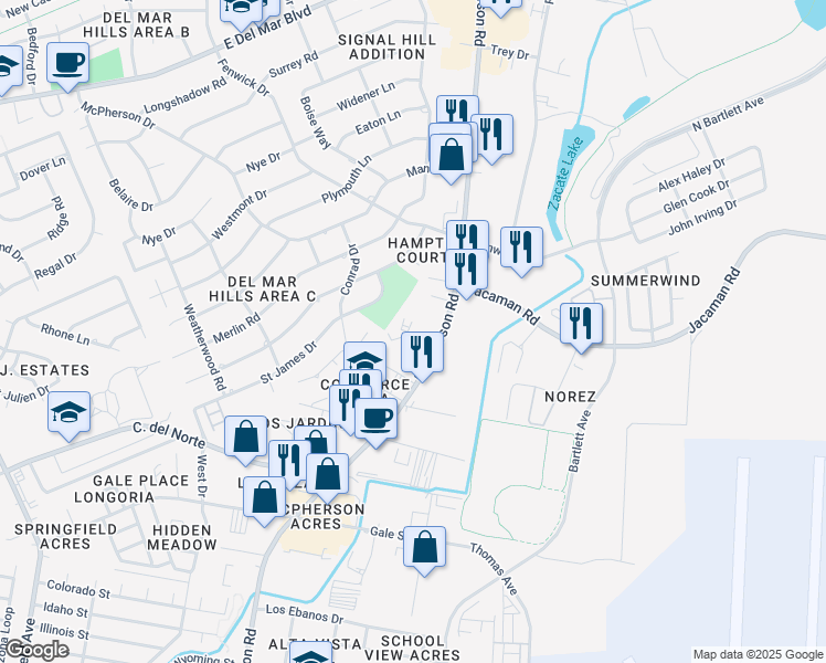 map of restaurants, bars, coffee shops, grocery stores, and more near 6406 McPherson Road in Laredo