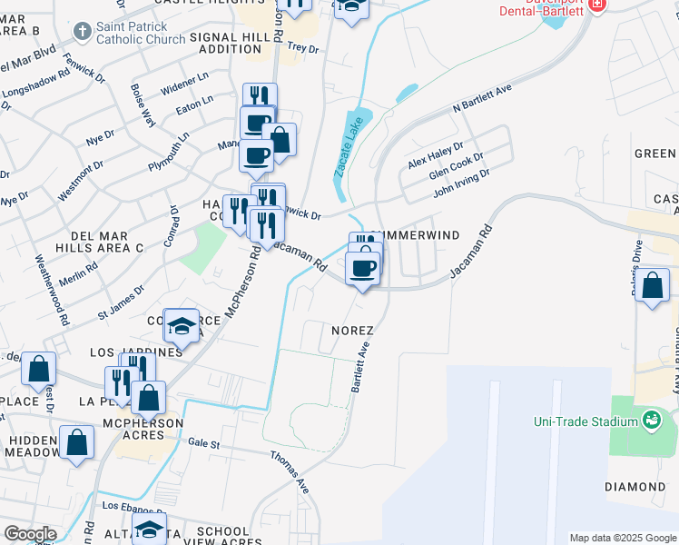 map of restaurants, bars, coffee shops, grocery stores, and more near 1602 Jacaman Road in Laredo