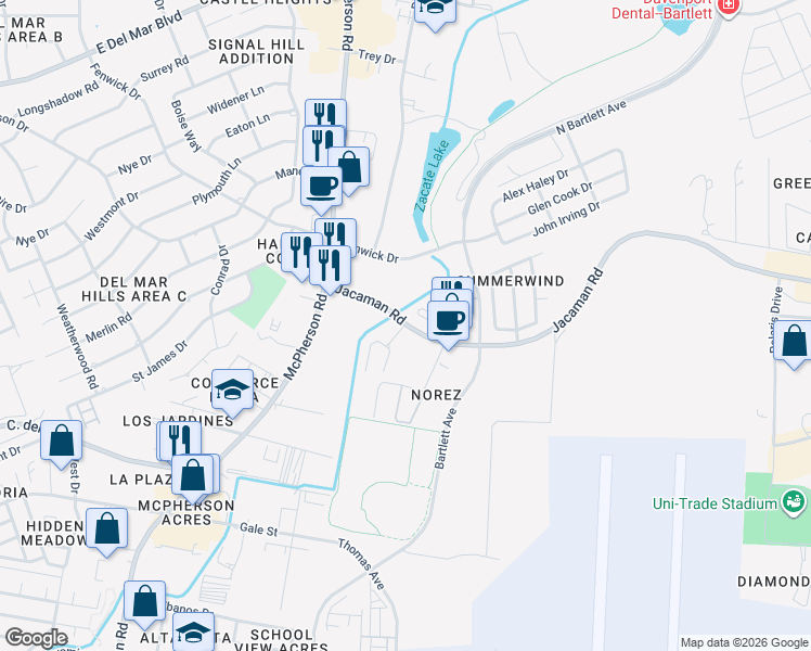 map of restaurants, bars, coffee shops, grocery stores, and more near 1601 Jacaman Road in Laredo