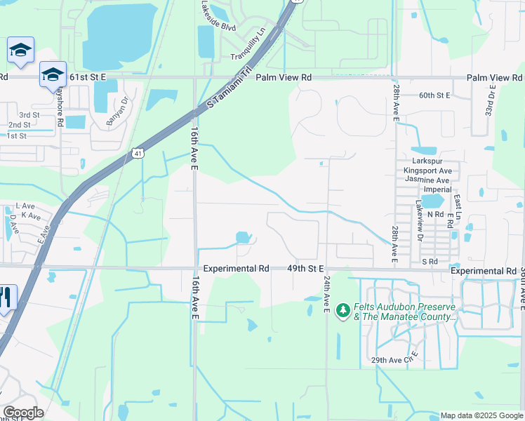 map of restaurants, bars, coffee shops, grocery stores, and more near 2305 50th Street Circle East in Palmetto
