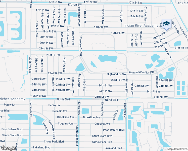 map of restaurants, bars, coffee shops, grocery stores, and more near 1091 Highland Drive Southwest in Vero Beach