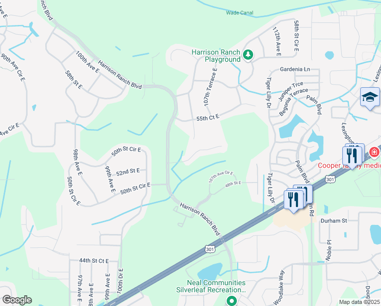 map of restaurants, bars, coffee shops, grocery stores, and more near 10522 52nd Court East in Parrish