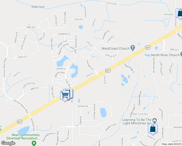 map of restaurants, bars, coffee shops, grocery stores, and more near 11482 52nd Court East in Parrish