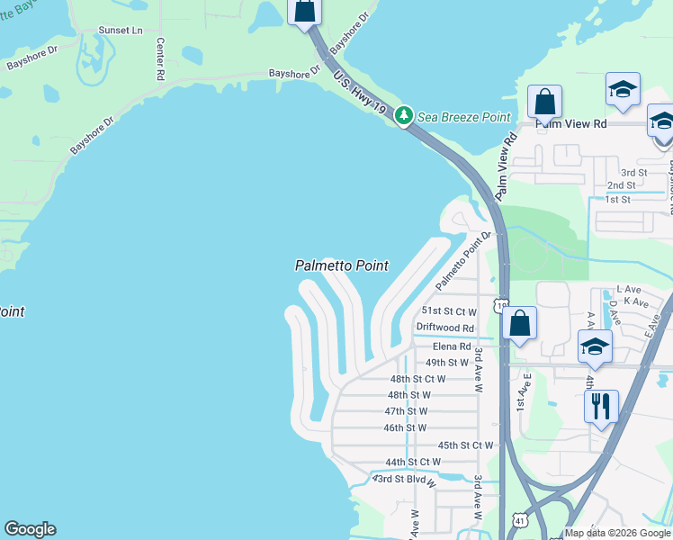 map of restaurants, bars, coffee shops, grocery stores, and more near 5308 Beacon Road in Palmetto
