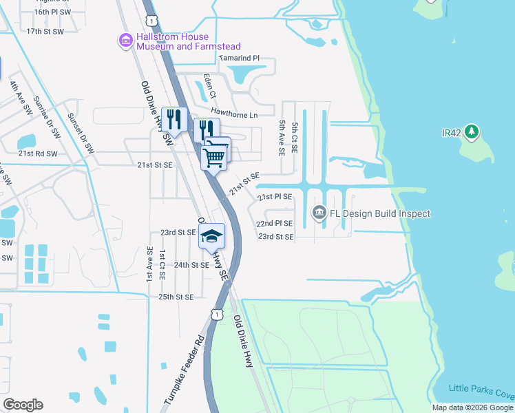 map of restaurants, bars, coffee shops, grocery stores, and more near 403 21st Place Southeast in Vero Beach
