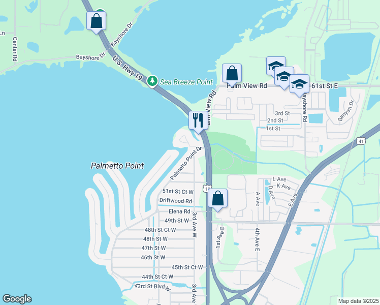 map of restaurants, bars, coffee shops, grocery stores, and more near 5515 U.S. 19 in Palmetto