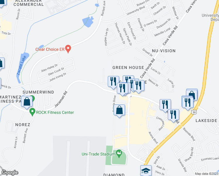 map of restaurants, bars, coffee shops, grocery stores, and more near 2320 Jacaman Road in Laredo