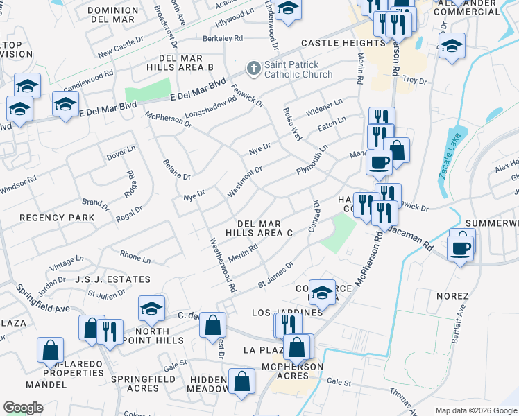 map of restaurants, bars, coffee shops, grocery stores, and more near 320 Plymouth Lane in Laredo
