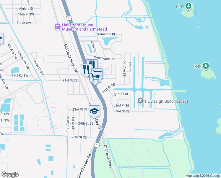 map of restaurants, bars, coffee shops, grocery stores, and more near 409 21st Street Southeast in Vero Beach