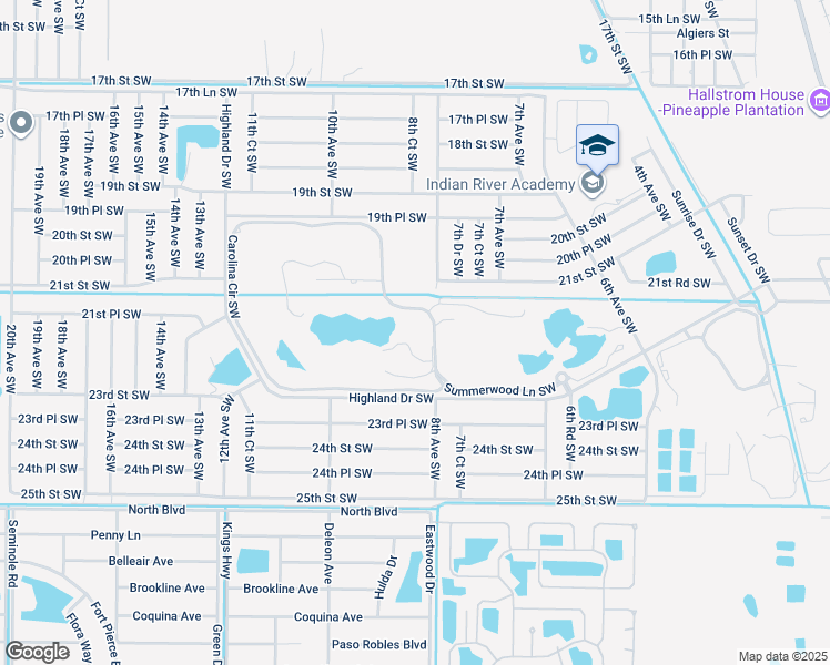 map of restaurants, bars, coffee shops, grocery stores, and more near 800 Carolina Circle Southwest in Vero Beach