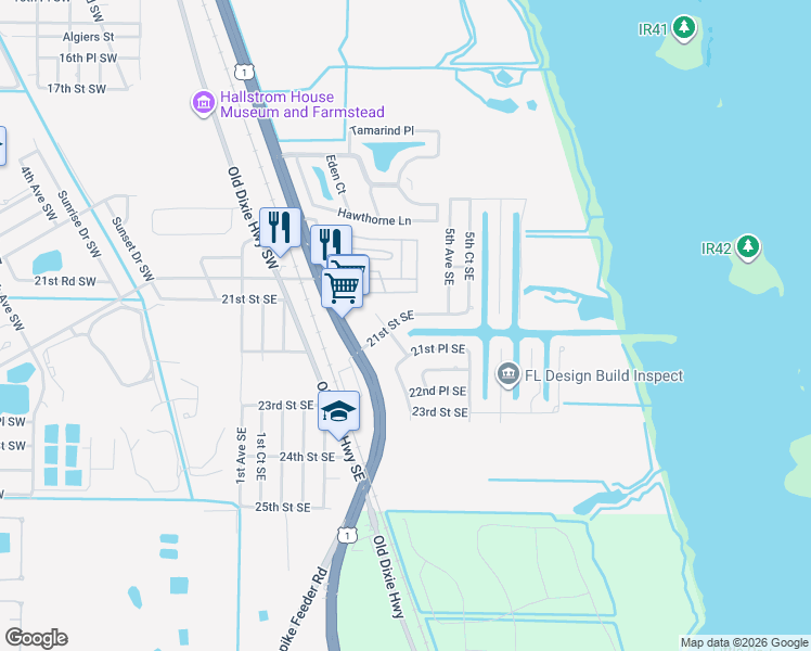 map of restaurants, bars, coffee shops, grocery stores, and more near 409 21st Street Southeast in Vero Beach