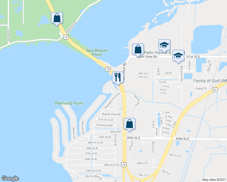 map of restaurants, bars, coffee shops, grocery stores, and more near 5515 U.S. 19 in Palmetto