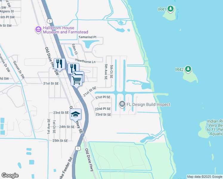 map of restaurants, bars, coffee shops, grocery stores, and more near 479 21st Street Southeast in Vero Beach