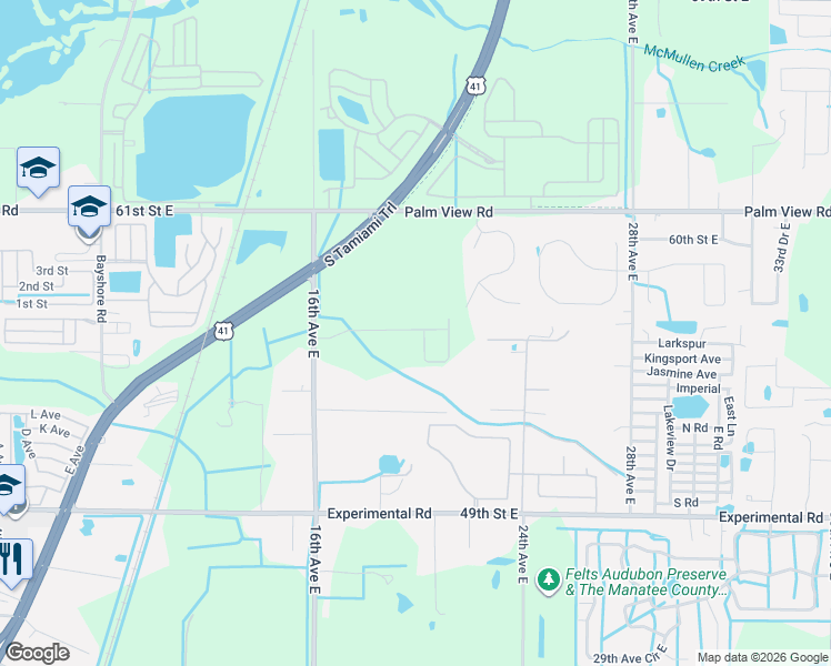 map of restaurants, bars, coffee shops, grocery stores, and more near 1815 53rd Street East in Palmetto