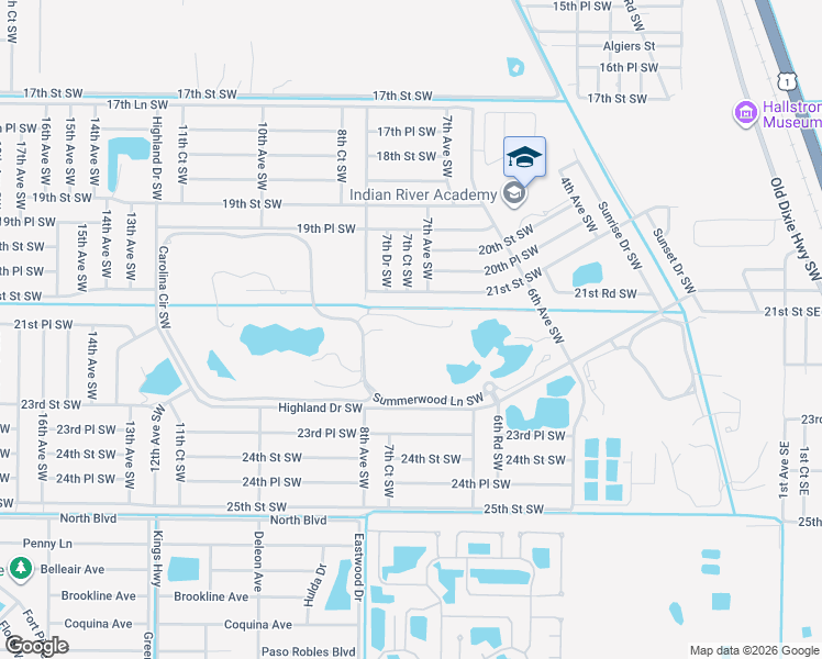 map of restaurants, bars, coffee shops, grocery stores, and more near 747 Hampton Woods Lane Southwest in Vero Beach