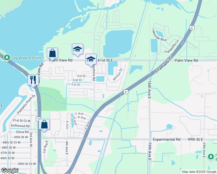 map of restaurants, bars, coffee shops, grocery stores, and more near 520 Kapok Drive in Palmetto
