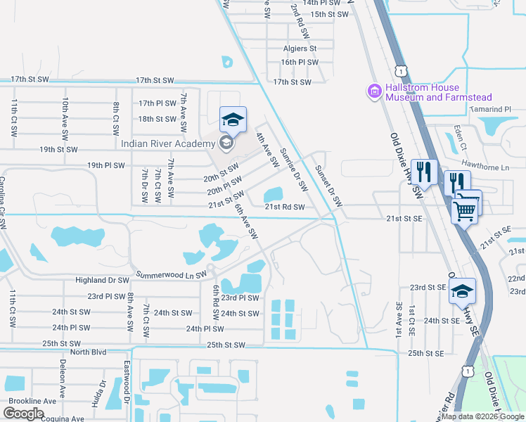 map of restaurants, bars, coffee shops, grocery stores, and more near 501 21st Road Southwest in Vero Beach