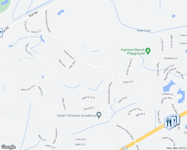 map of restaurants, bars, coffee shops, grocery stores, and more near 5755 Harrison Ranch Boulevard in Parrish