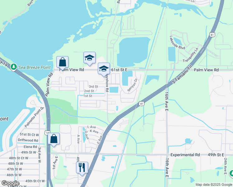 map of restaurants, bars, coffee shops, grocery stores, and more near 713 Hibiscus Lane in Palmetto