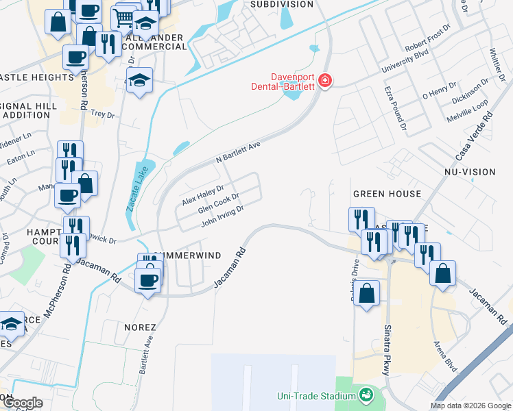map of restaurants, bars, coffee shops, grocery stores, and more near 409 John Irving Drive in Laredo