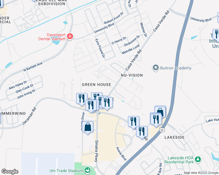 map of restaurants, bars, coffee shops, grocery stores, and more near 8218 Casa Verde Road in Laredo