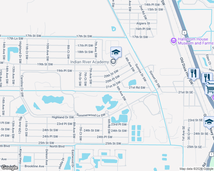 map of restaurants, bars, coffee shops, grocery stores, and more near 626 21st Street Southwest in Vero Beach