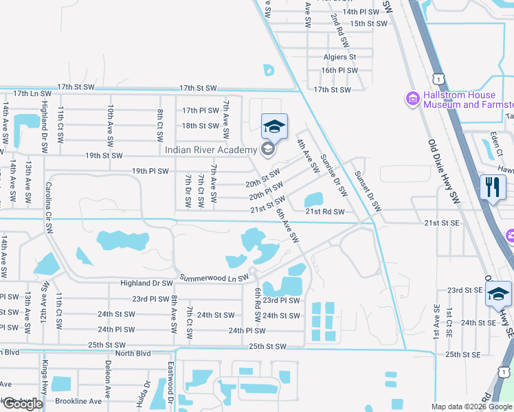 map of restaurants, bars, coffee shops, grocery stores, and more near 626 21st Street Southwest in Vero Beach