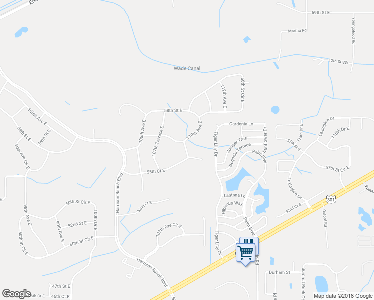 map of restaurants, bars, coffee shops, grocery stores, and more near 109th Avenue East in Parrish