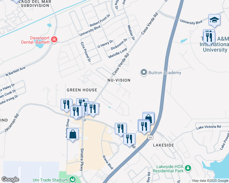 map of restaurants, bars, coffee shops, grocery stores, and more near 7520 Rob Brogan Court in Laredo