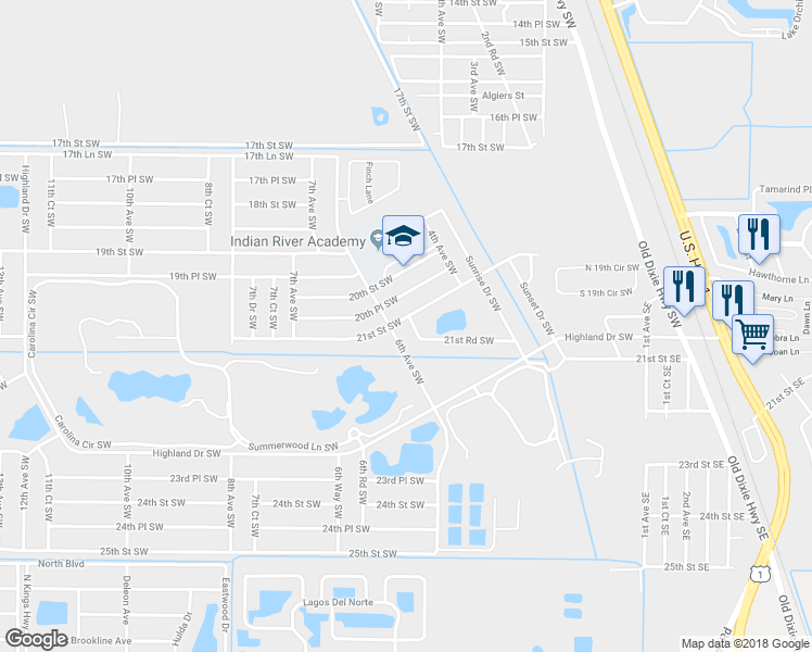 map of restaurants, bars, coffee shops, grocery stores, and more near 2103 5th Court Southwest in Vero Beach