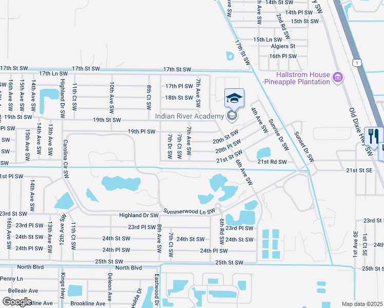 map of restaurants, bars, coffee shops, grocery stores, and more near 663 20th Place Southwest in Vero Beach