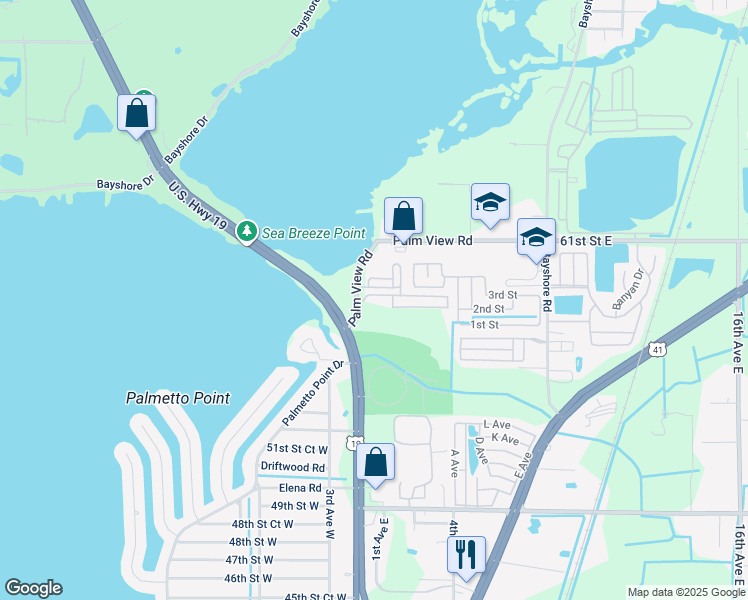 map of restaurants, bars, coffee shops, grocery stores, and more near 103 58th Street East in Palmetto