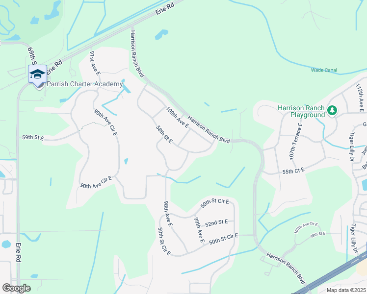 map of restaurants, bars, coffee shops, grocery stores, and more near 9940 58th Street East in Parrish