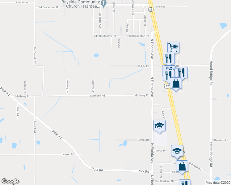 map of restaurants, bars, coffee shops, grocery stores, and more near 362 Metheny Road in Wauchula