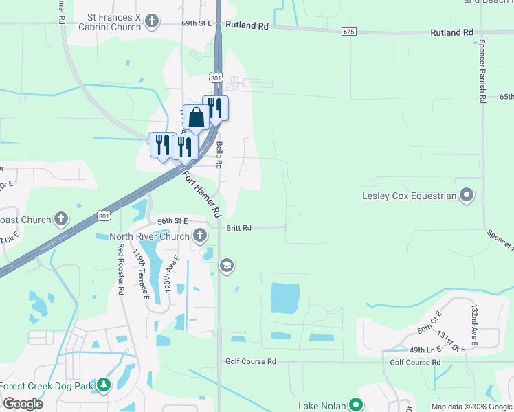 map of restaurants, bars, coffee shops, grocery stores, and more near 12270 Britt Road in Parrish