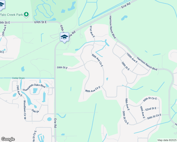 map of restaurants, bars, coffee shops, grocery stores, and more near 5804 90th Avenue Circle East in Parrish