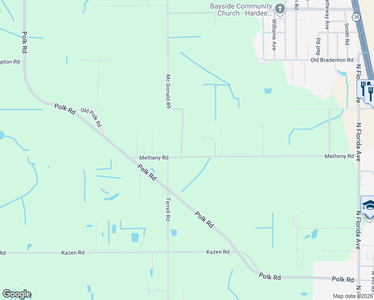 map of restaurants, bars, coffee shops, grocery stores, and more near 694 Metheny Road in Wauchula