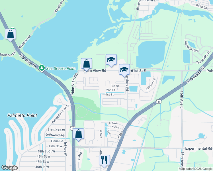 map of restaurants, bars, coffee shops, grocery stores, and more near 362 4th Street in Palmetto