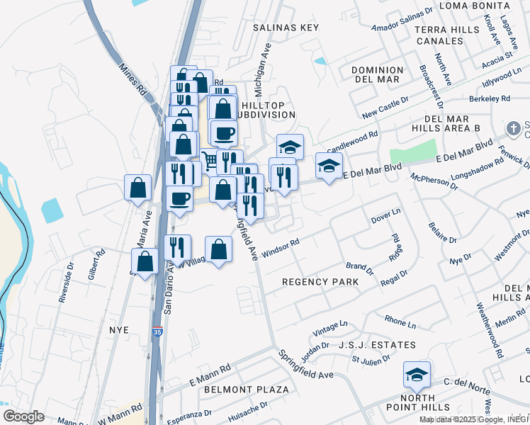 map of restaurants, bars, coffee shops, grocery stores, and more near 100 West Village Boulevard in Laredo