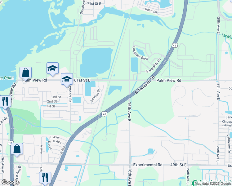 map of restaurants, bars, coffee shops, grocery stores, and more near 5901 16th Avenue East in Palmetto
