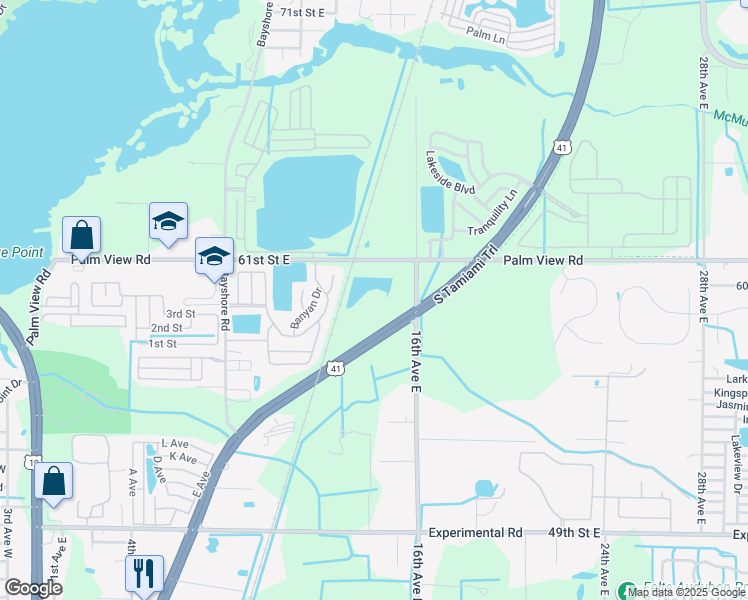 map of restaurants, bars, coffee shops, grocery stores, and more near 5901 16th Avenue East in Palmetto