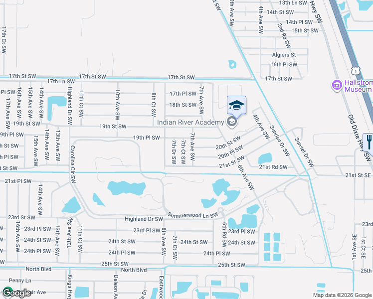 map of restaurants, bars, coffee shops, grocery stores, and more near 2016 7th Court Southwest in Vero Beach