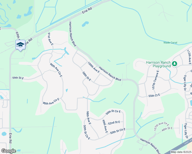 map of restaurants, bars, coffee shops, grocery stores, and more near 9920 59th Street East in Parrish
