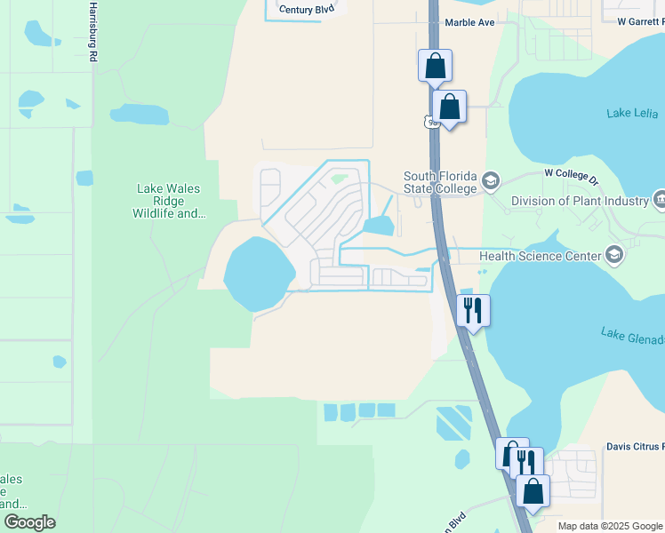 map of restaurants, bars, coffee shops, grocery stores, and more near East Allan Circle in Avon Park