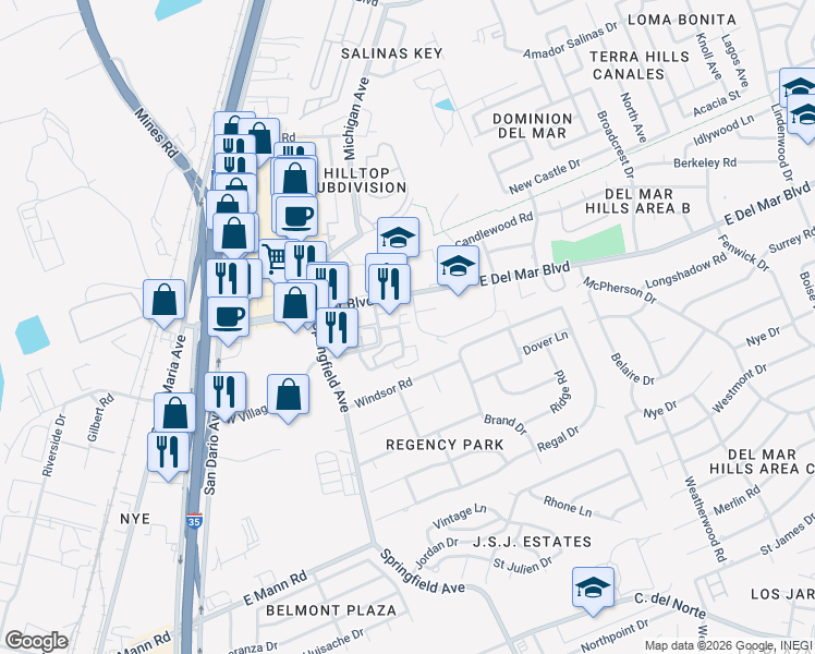map of restaurants, bars, coffee shops, grocery stores, and more near 201 Martingale in Laredo