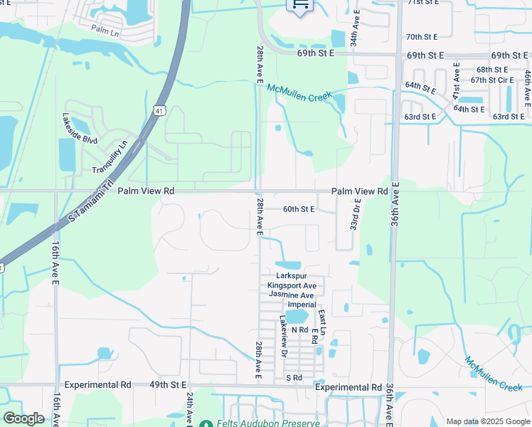 map of restaurants, bars, coffee shops, grocery stores, and more near 2802 60th Street East in Palmetto